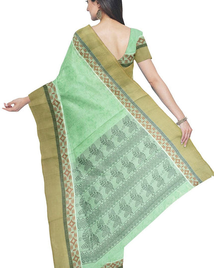 Coimbatore Cotton Fancy Emboss Saree - Lime Green - {{ collection.title }} by Prashanti Sarees