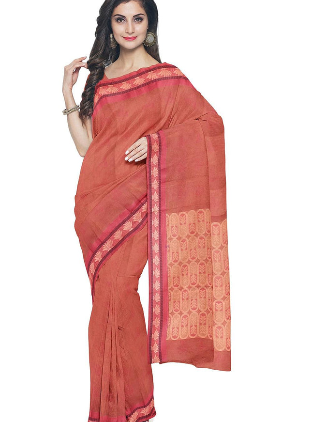 Coimbatore Cotton Fancy Emboss Saree - Orange - {{ collection.title }} by Prashanti Sarees