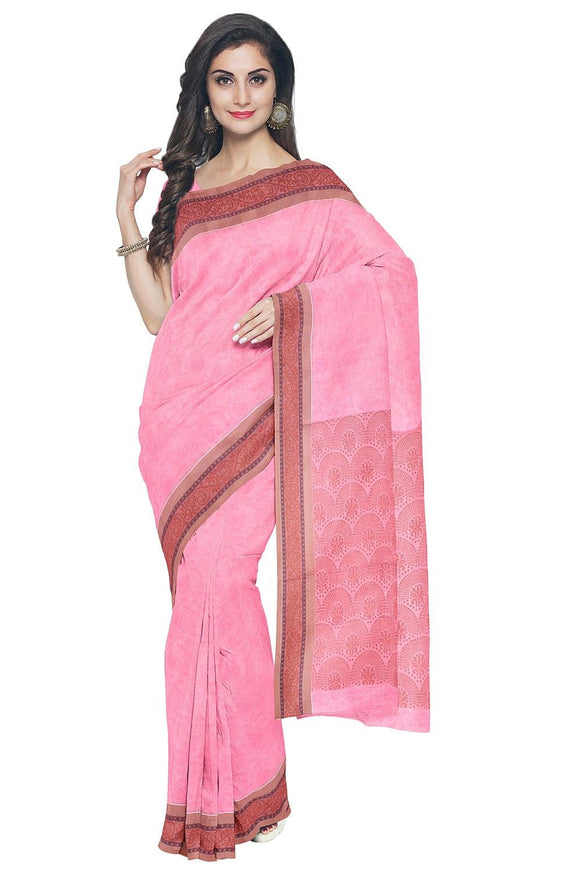Coimbatore Cotton Fancy Emboss Saree - Pink - {{ collection.title }} by Prashanti Sarees