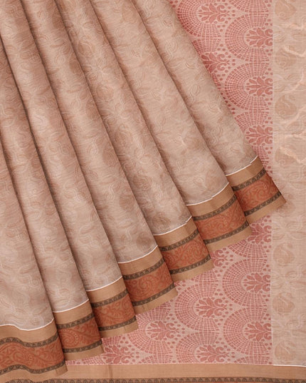 Coimbatore Cotton Fancy Emboss Saree - Sandal - {{ collection.title }} by Prashanti Sarees