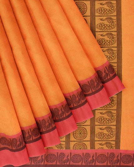 Coimbatore Cotton Fancy Emboss Saree - Yellow - {{ collection.title }} by Prashanti Sarees