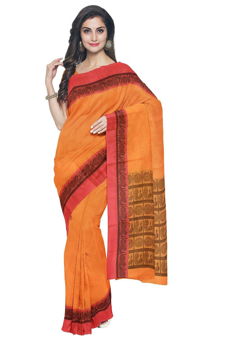 Coimbatore Cotton Fancy Emboss Saree - Yellow - {{ collection.title }} by Prashanti Sarees