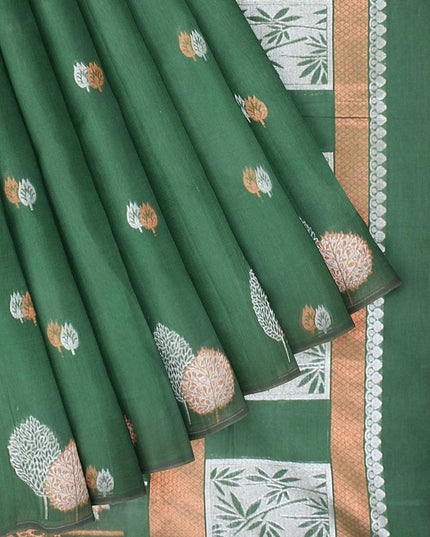 Coimbatore Cotton Green Color Saree with Copper and Silver Zari Woven Buttas - {{ collection.title }} by Prashanti Sarees