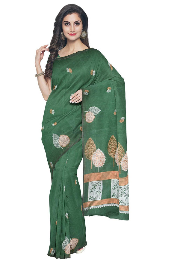 Coimbatore Cotton Green Color Saree with Copper and Silver Zari Woven Buttas - {{ collection.title }} by Prashanti Sarees