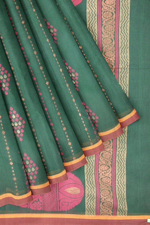 Coimbatore Cotton Green Color Saree with Copper Zari and Thread Woven Buttas - {{ collection.title }} by Prashanti Sarees