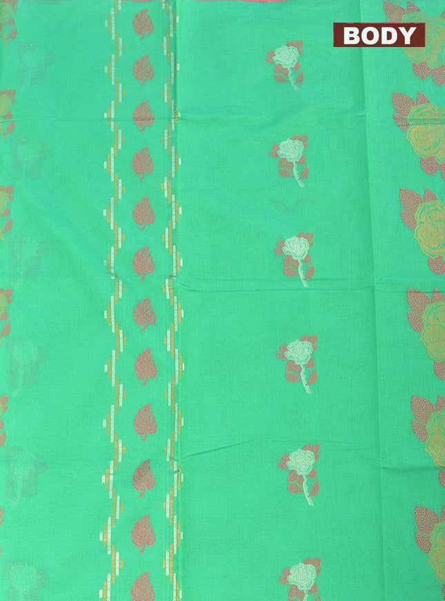 Coimbatore Cotton Green Saree with Copper and Silver Zari Woven Buttas and Simple Zari Border - {{ collection.title }} by Prashanti Sarees