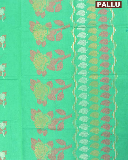 Coimbatore Cotton Green Saree with Copper and Silver Zari Woven Buttas and Simple Zari Border - {{ collection.title }} by Prashanti Sarees