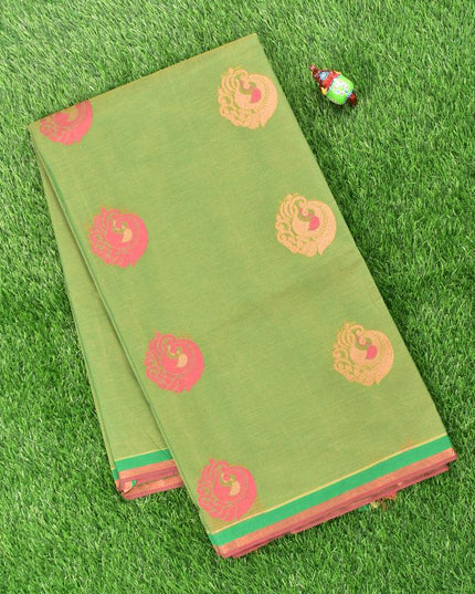 Coimbatore Cotton Green Saree with Copper Zari and Thread Woven Buttas and Simple Border - {{ collection.title }} by Prashanti Sarees