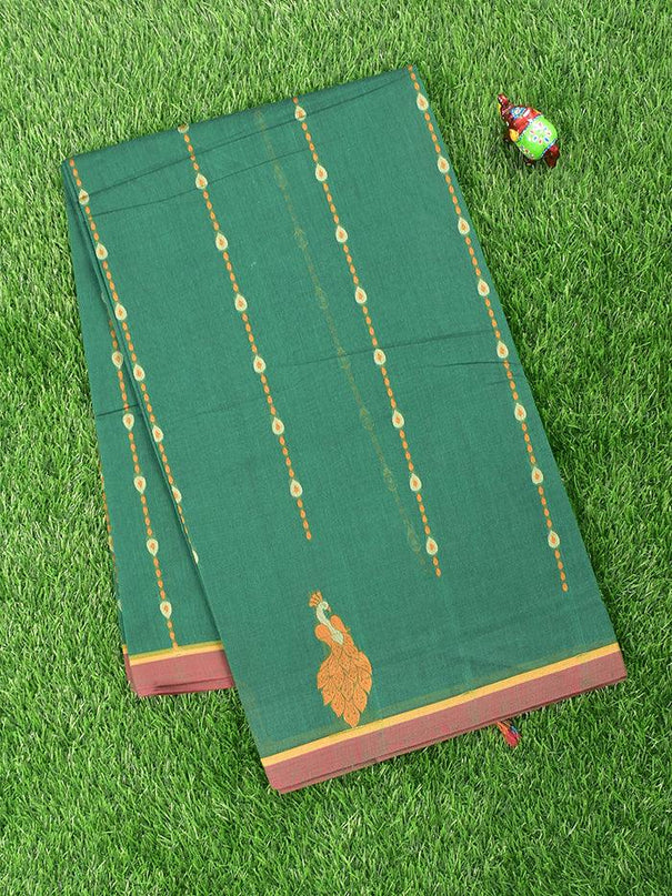 Coimbatore Cotton Green Saree with Thread Woven Buttas and Simple Border - {{ collection.title }} by Prashanti Sarees