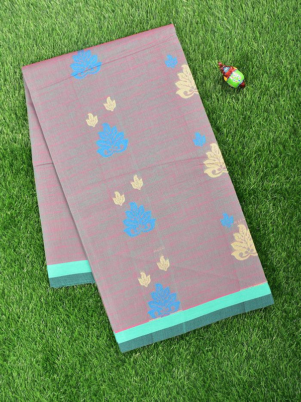 Coimbatore Cotton Grey with Pink Shade Saree with Thread Woven Buttas and Simple Border - {{ collection.title }} by Prashanti Sarees