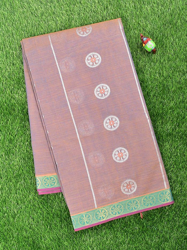 Coimbatore Cotton Grey with Yellow Shade Saree with Silver Zari Woven Buttas and Zari Woven Border - {{ collection.title }} by Prashanti Sarees