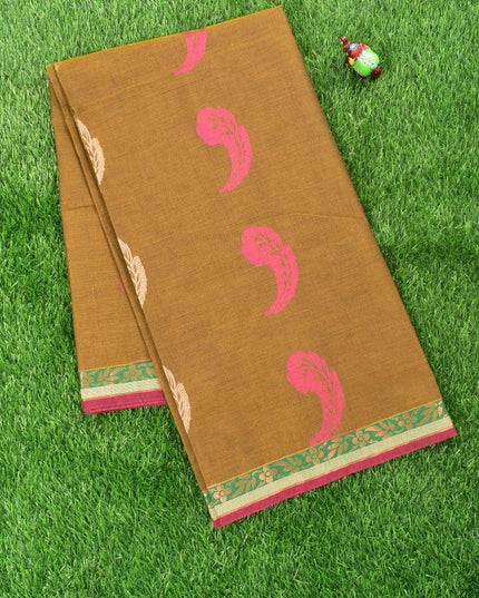 Coimbatore Cotton Khaki Saree with Thread Woven Buttas and Zari Woven Border - {{ collection.title }} by Prashanti Sarees