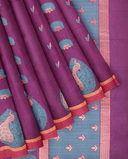 Coimbatore Cotton Magenta Color Saree with Copper Zari and Thread Woven Buttas - {{ collection.title }} by Prashanti Sarees