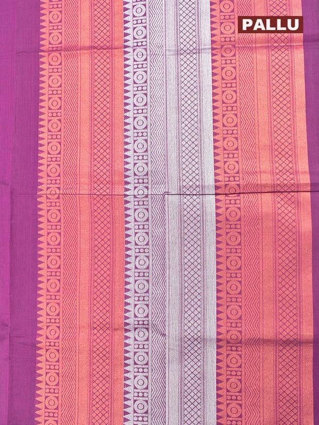 Coimbatore Cotton Magenta Saree with Copper and Silver Zari Woven Buttas and Zari Woven Border - {{ collection.title }} by Prashanti Sarees