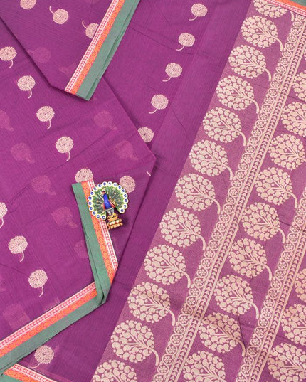 Coimbatore Cotton Magenta Saree with Thread Woven Buttas and Thread Woven Border - {{ collection.title }} by Prashanti Sarees
