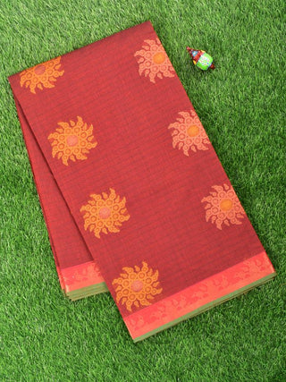 Coimbatore Cotton Maroon Saree with Copper and Thread Woven Buttas and Zari Woven Border