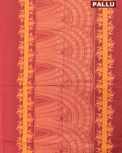 Coimbatore Cotton Maroon Saree with Copper and Thread Woven Buttas and Zari Woven Border - {{ collection.title }} by Prashanti Sarees