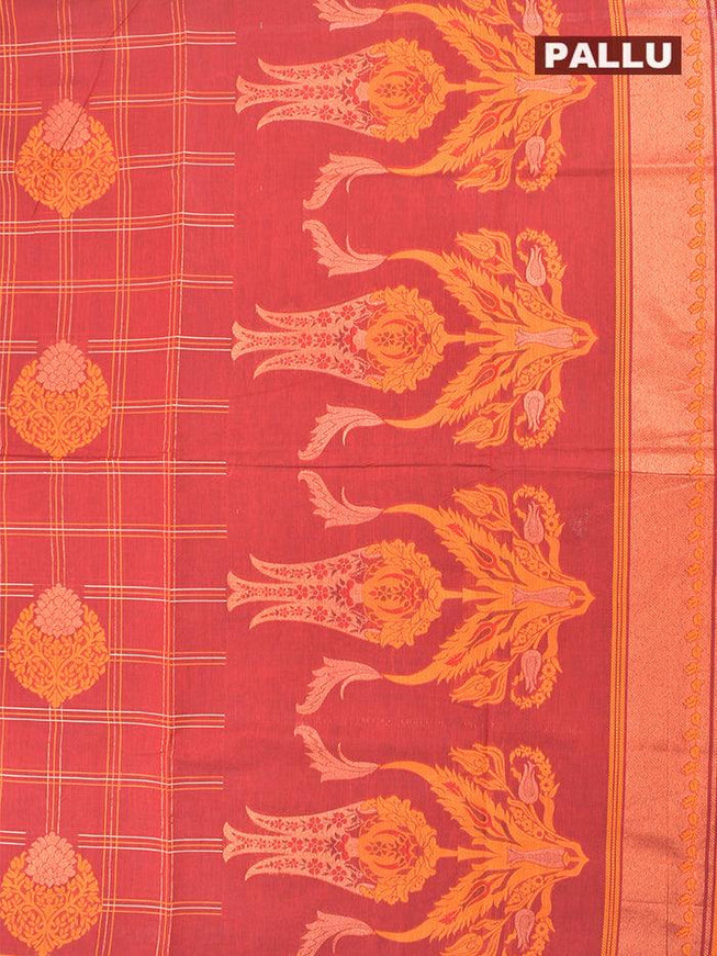 Coimbatore Cotton Maroon Saree with Copper Zari and Thread Woven Buttas and Simple Border - {{ collection.title }} by Prashanti Sarees