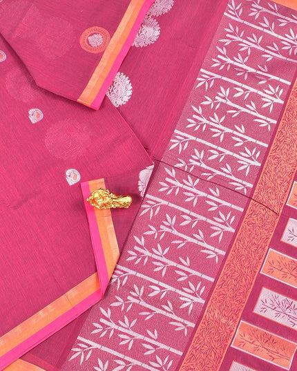 Coimbatore Cotton Maroon Saree with Silver and Copper Zari Woven Buttas and Simple Border - {{ collection.title }} by Prashanti Sarees