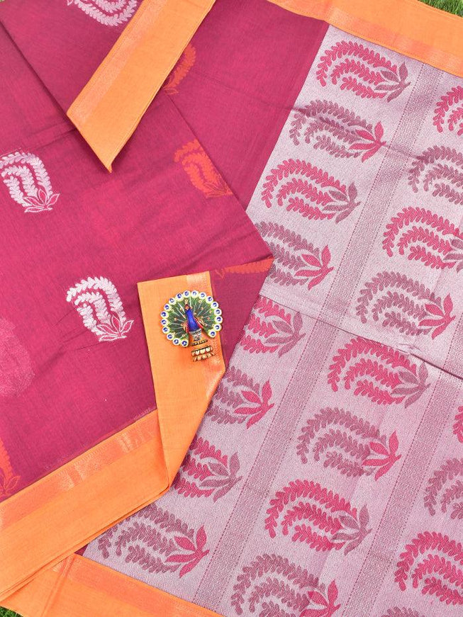 Coimbatore Cotton Maroon Saree with Silver Zari and Thread Woven Buttas and Simple Border - {{ collection.title }} by Prashanti Sarees
