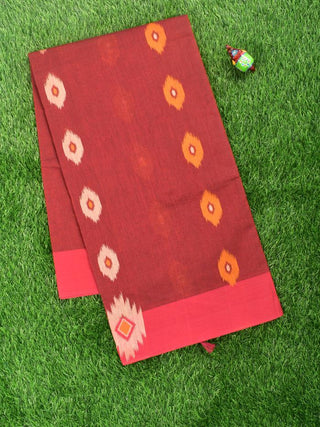 Coimbatore Cotton Maroon Saree with Thread Woven Buttas and Simple Border