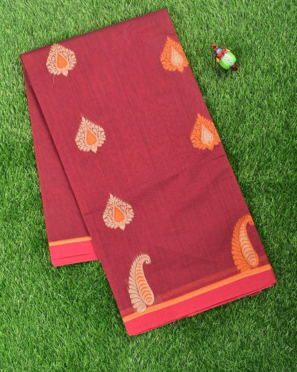 Coimbatore Cotton Maroon Saree with Thread Woven Buttas and Simple Border - {{ collection.title }} by Prashanti Sarees
