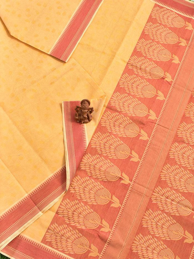 Coimbatore Cotton Mustard Yellow Emboss Saree with Thread Woven Border - {{ collection.title }} by Prashanti Sarees