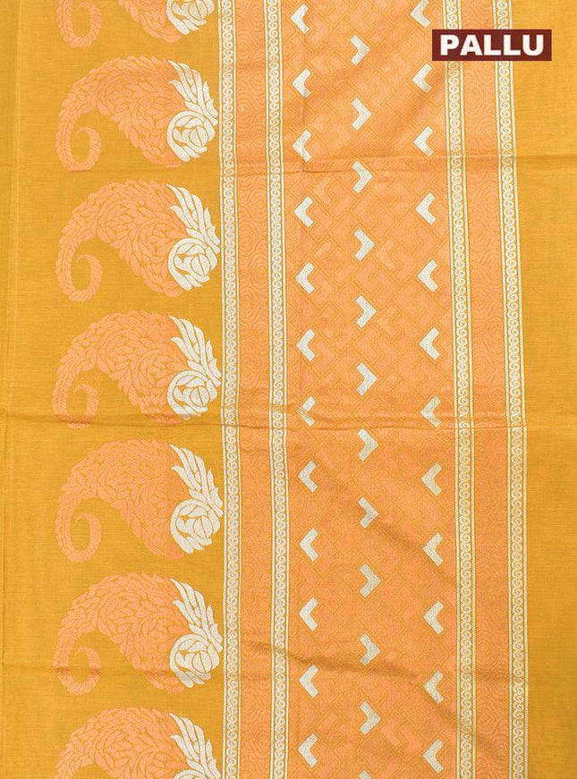 Coimbatore Cotton Mustard Yellow Saree with Copper and Silver Zari Woven Buttas and Thread Woven Border - {{ collection.title }} by Prashanti Sarees