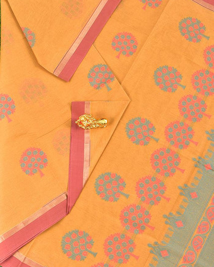 Coimbatore Cotton Mustard Yellow Saree with Thread Woven Buttas and Simple Border - {{ collection.title }} by Prashanti Sarees
