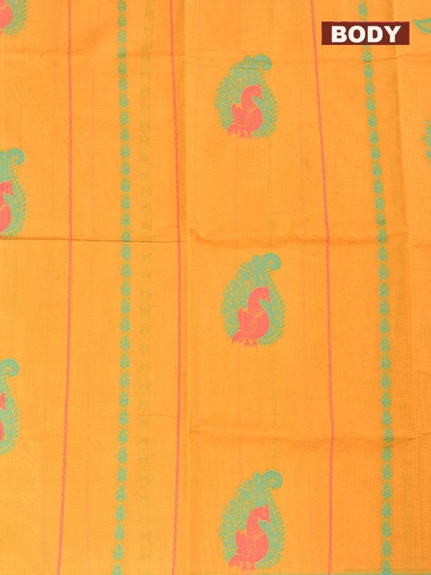 Coimbatore Cotton Mustard Yellow Saree with Thread Woven Buttas and Simple Border - {{ collection.title }} by Prashanti Sarees
