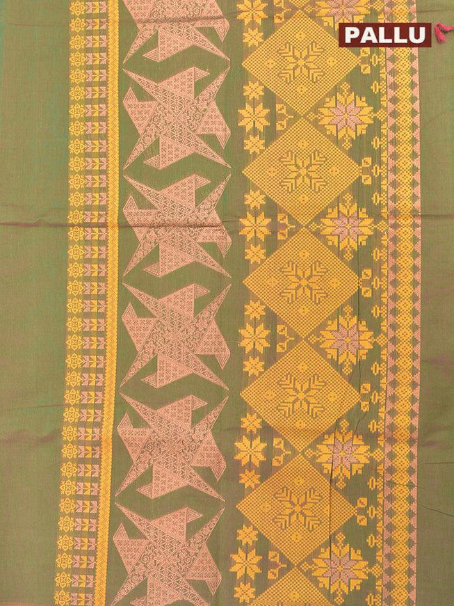 Coimbatore Cotton Olive Saree with Copper Zari and Thread Woven Buttas and Simple Zari Border - {{ collection.title }} by Prashanti Sarees