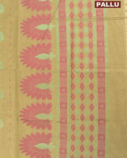 Coimbatore Cotton Olive Saree with Silver Zari and Thread Woven Buttas and Simple Border - {{ collection.title }} by Prashanti Sarees