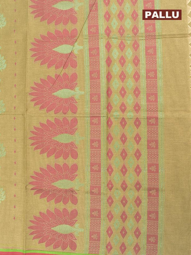 Coimbatore Cotton Olive Saree with Silver Zari and Thread Woven Buttas and Simple Border - {{ collection.title }} by Prashanti Sarees