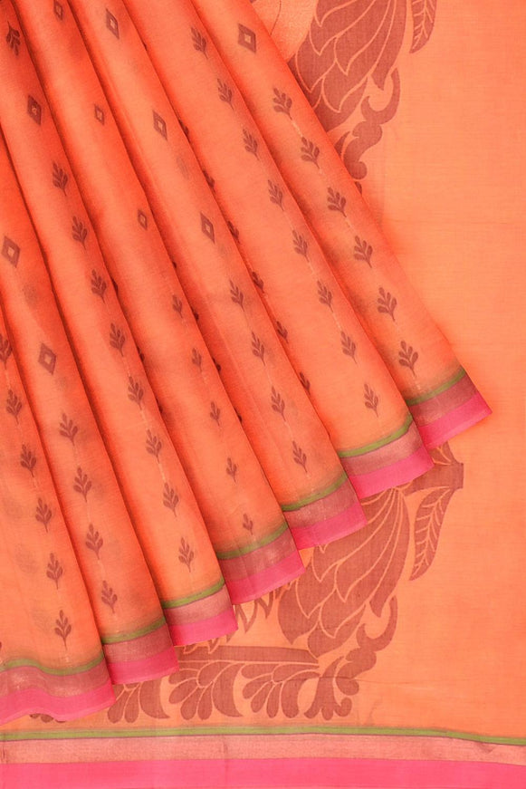 Coimbatore Cotton Orange Color Saree with Copper Zari and Thread Woven Buttas - {{ collection.title }} by Prashanti Sarees