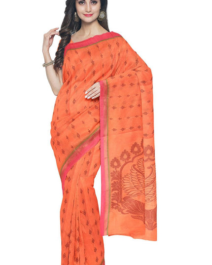 Coimbatore Cotton Orange Color Saree with Copper Zari and Thread Woven Buttas - {{ collection.title }} by Prashanti Sarees