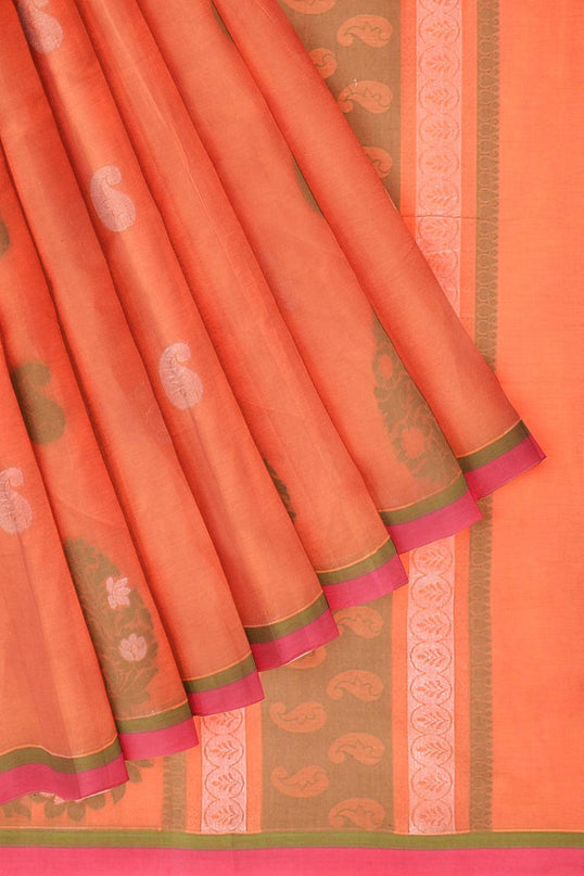 Coimbatore Cotton Orange Color Saree with Silver Zari and Thread Woven Buttas - {{ collection.title }} by Prashanti Sarees
