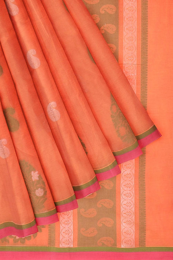 Coimbatore Cotton Orange Color Saree with Silver Zari and Thread Woven Buttas - {{ collection.title }} by Prashanti Sarees