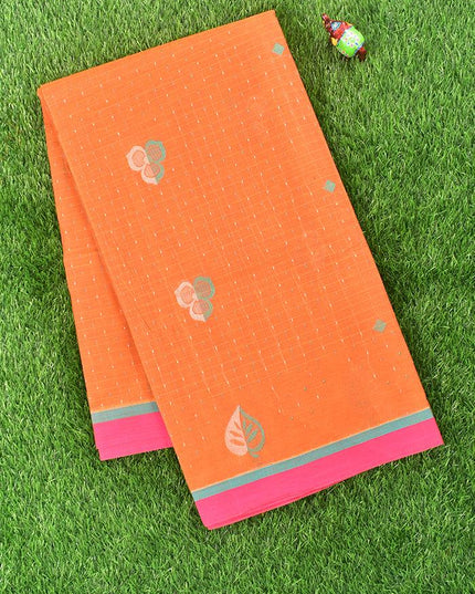 Coimbatore Cotton Orange Saree with Copper and Silver Zari Woven Buttas and Simple Border - {{ collection.title }} by Prashanti Sarees
