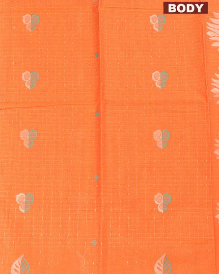 Coimbatore Cotton Orange Saree with Copper and Silver Zari Woven Buttas and Simple Border - {{ collection.title }} by Prashanti Sarees