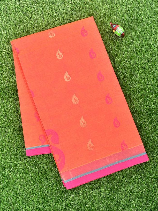 Coimbatore Cotton Orange Saree with Copper Zari and Thread Woven Buttas and Simple Border - {{ collection.title }} by Prashanti Sarees