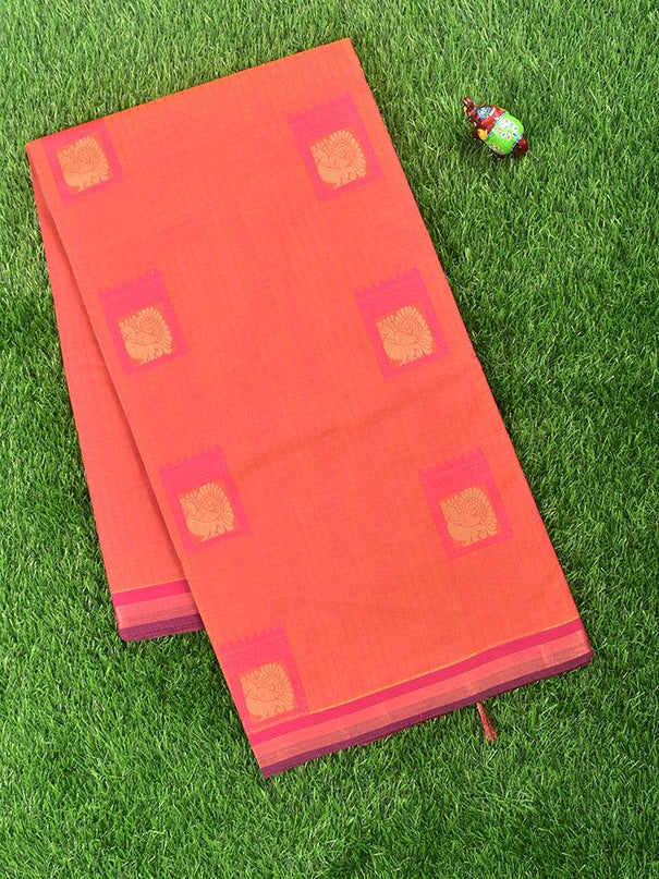 Coimbatore Cotton Orange Saree with Thread Woven Buttas and Simple Border - {{ collection.title }} by Prashanti Sarees