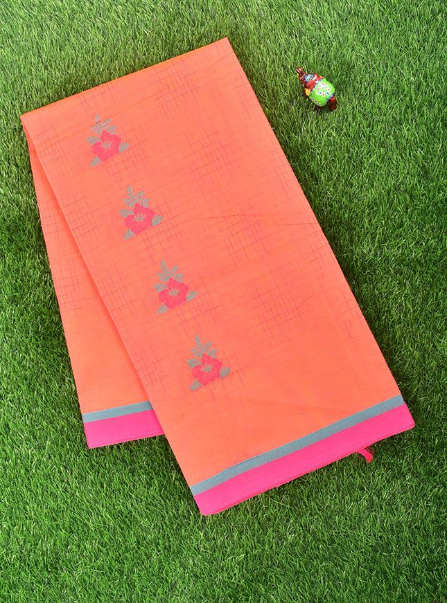 Coimbatore Cotton Orange Saree with Thread Woven Buttas and Simple Border - {{ collection.title }} by Prashanti Sarees