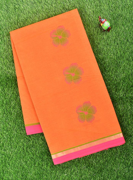 Coimbatore Cotton Orange Saree with Thread Woven Buttas and Simple Border - {{ collection.title }} by Prashanti Sarees
