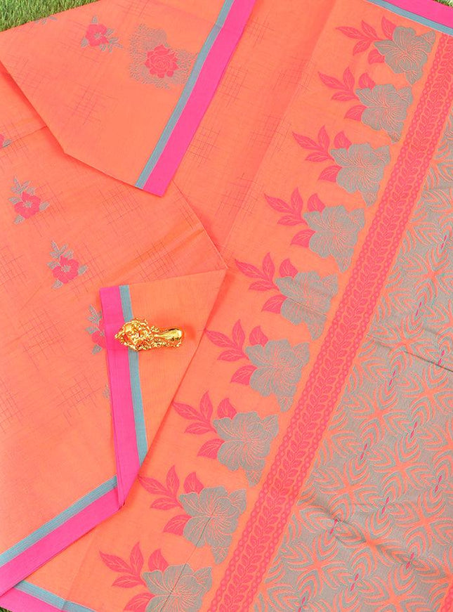 Coimbatore Cotton Orange Saree with Thread Woven Buttas and Simple Border - {{ collection.title }} by Prashanti Sarees