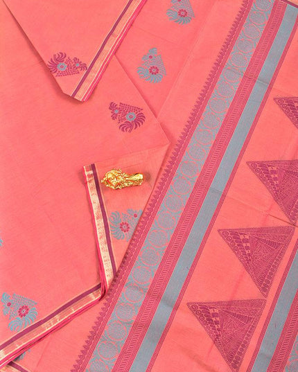 Coimbatore Cotton Orange Saree with Thread Woven Buttas and Simple Border - {{ collection.title }} by Prashanti Sarees
