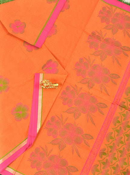 Coimbatore Cotton Orange Saree with Thread Woven Buttas and Simple Border - {{ collection.title }} by Prashanti Sarees