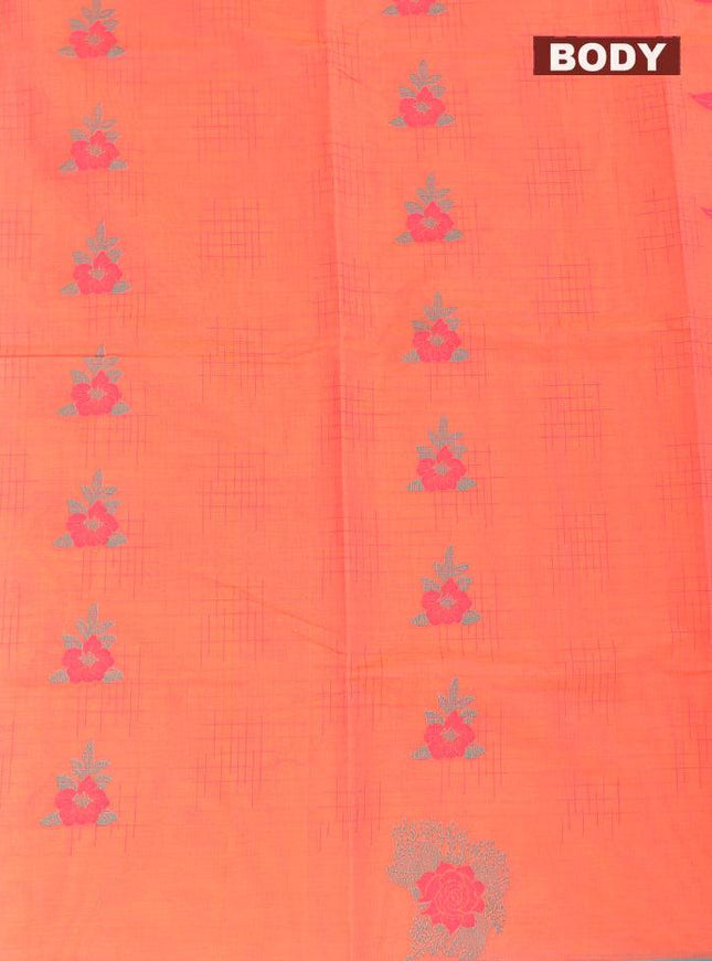 Coimbatore Cotton Orange Saree with Thread Woven Buttas and Simple Border - {{ collection.title }} by Prashanti Sarees
