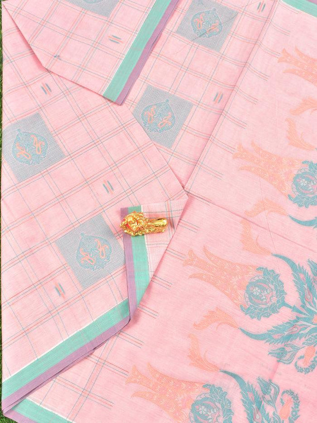 Coimbatore Cotton Pink Saree with Copper Zari and Thread Woven Buttas and Simple Border - {{ collection.title }} by Prashanti Sarees