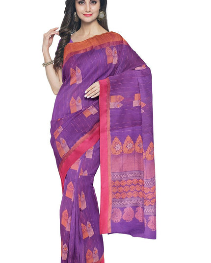 Coimbatore Cotton Purple Color Saree with Copper and Silver Zari Woven Buttas - {{ collection.title }} by Prashanti Sarees