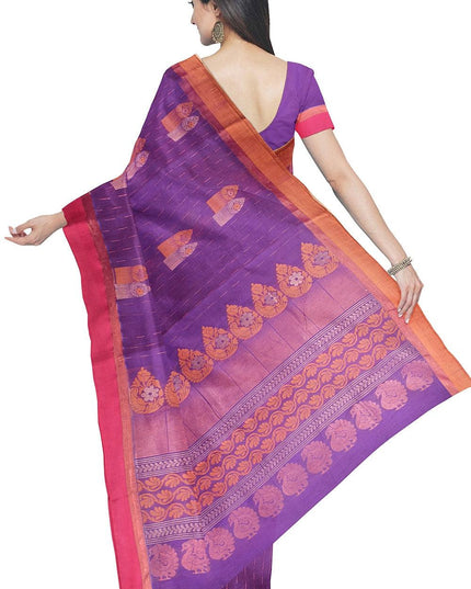 Coimbatore Cotton Purple Color Saree with Copper and Silver Zari Woven Buttas - {{ collection.title }} by Prashanti Sarees
